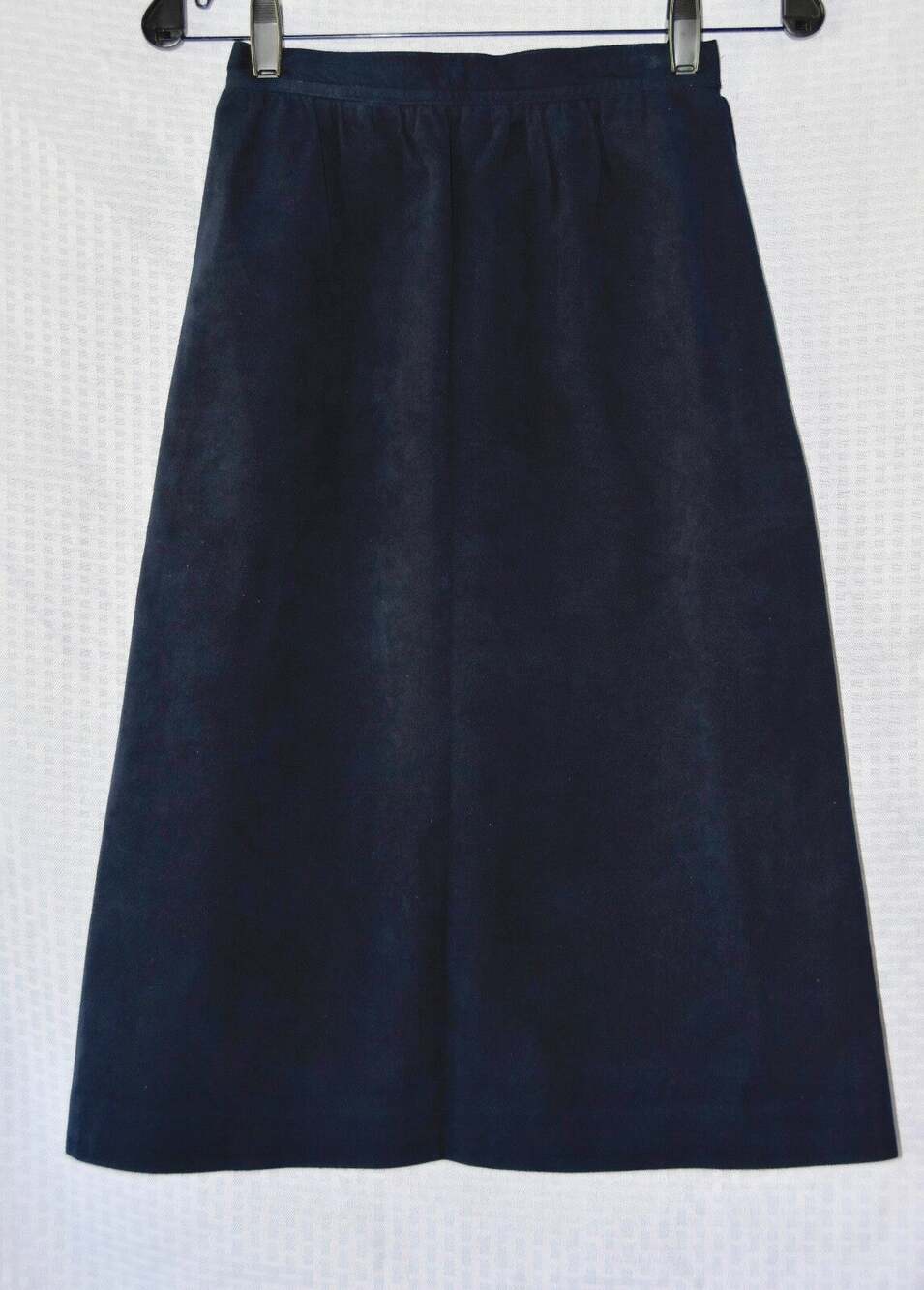 Bill Blass Neiman Marcus Navy Blue Ultrasuede Vintage 70s Midi A-Line Skirt Sz 8